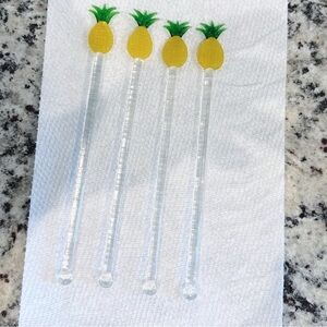 Pier 1 Imports Pineapple Blown Glass Sticks Set of 4 Drink Stirrers